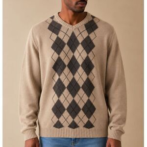 Vintage XG Mens Size XXL Argyle Knit Sweater Tan Beige Grandpa Core Academic